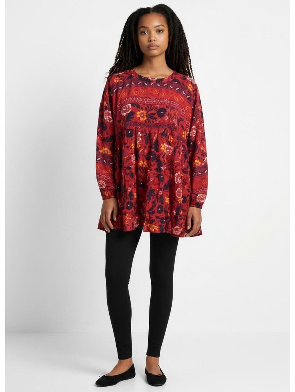 Easel NWT Peasant Swing Blouse-Size Large-Red Floral